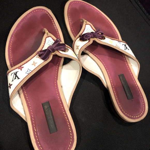 Louis Vuitton White Multi-color Thong Sandals~100% Authentic (used) - Picture 2 of 6